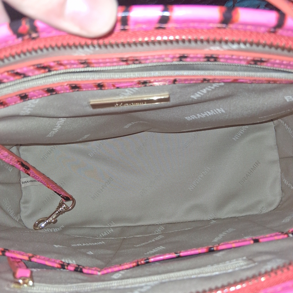 Brahmin Hot Pink and Black Tiger-Stripe Leather Tote - Picture 2 of 3